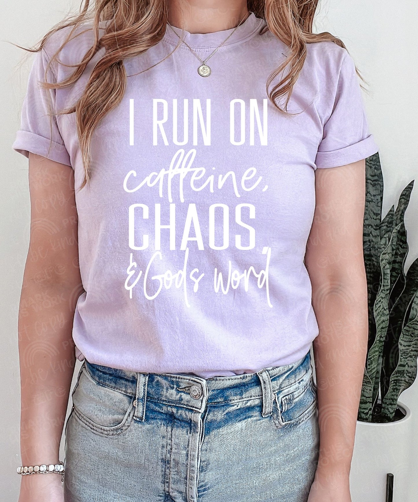 RTS - I RUN ON CAFFEINE, CHAOS, & GODS WORD - ADULT SCREEN PRINT TRANSFER**