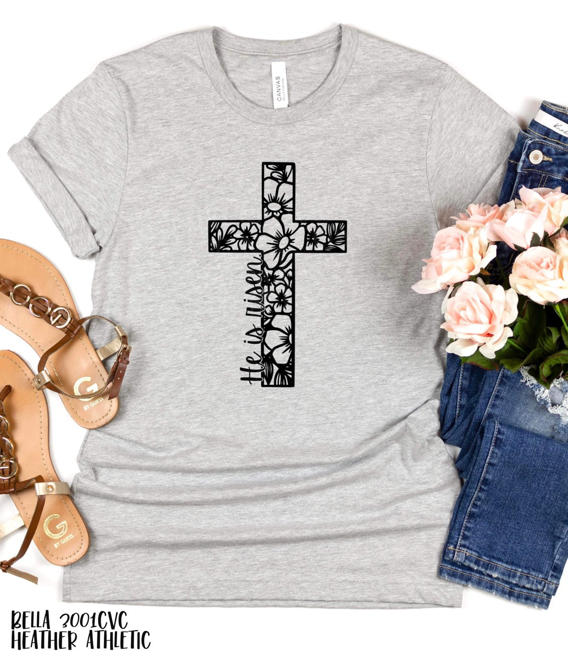 RTS- He Is Risen Floral Cross Adult Transfer